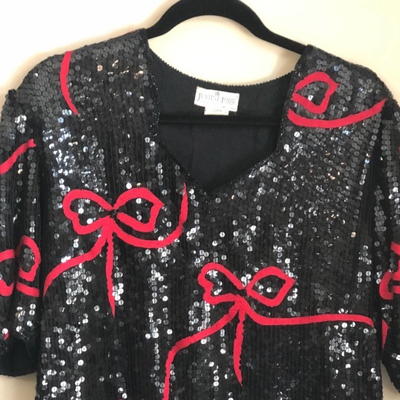 Sequin Black and Red Top - Picture 4 of 11